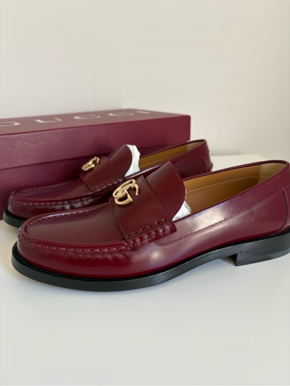 GUCCI Women’s Burgundy Leather Loafers NEW Size 40 / US 10 - Picture 4 of 11